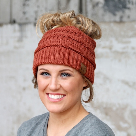 Rust messy bun beanie hat - Picture 3 of 4